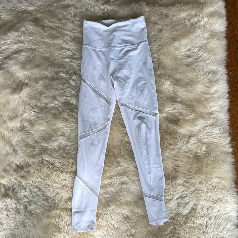 Beyond Yoga White leggings with cut out mesh stripes